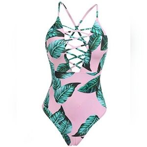 Pink Palm Print One Piece